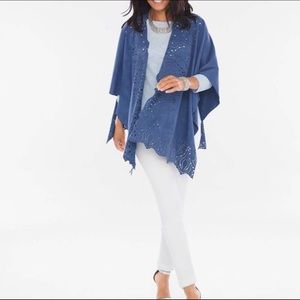 NWOT Chico's Perferated Suede Ruana Luxe Drape Wrap Shawl